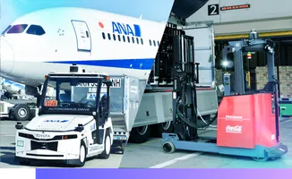 自動運転フォークリフトが稼働する物流現場